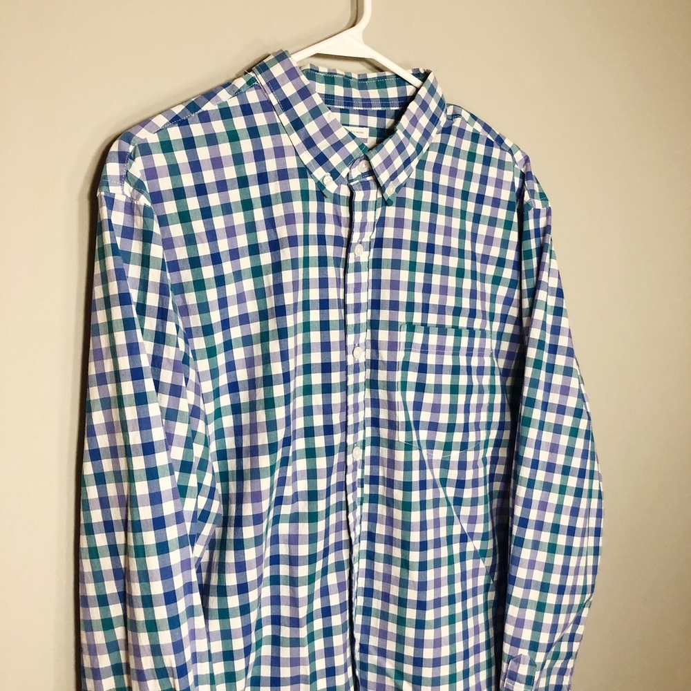 Blue Green Plaid Button Down Men's XL Regular Fit
